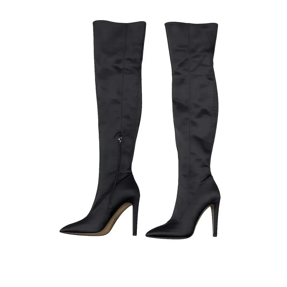 The Fix “Mia” Thigh High Sock Boots Black Stretch Stiletto Heel Size 9.5 NWB